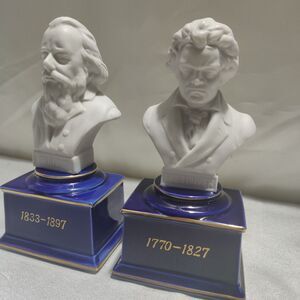 Vintage Schmid Porcelain White Trim BEETHOVEN  and Brahms Music wind up Box